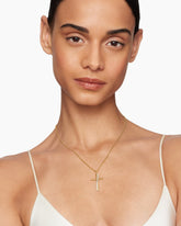 Crossover Cross Necklace in 18K Yellow Gold with Diamonds, 35.6mm